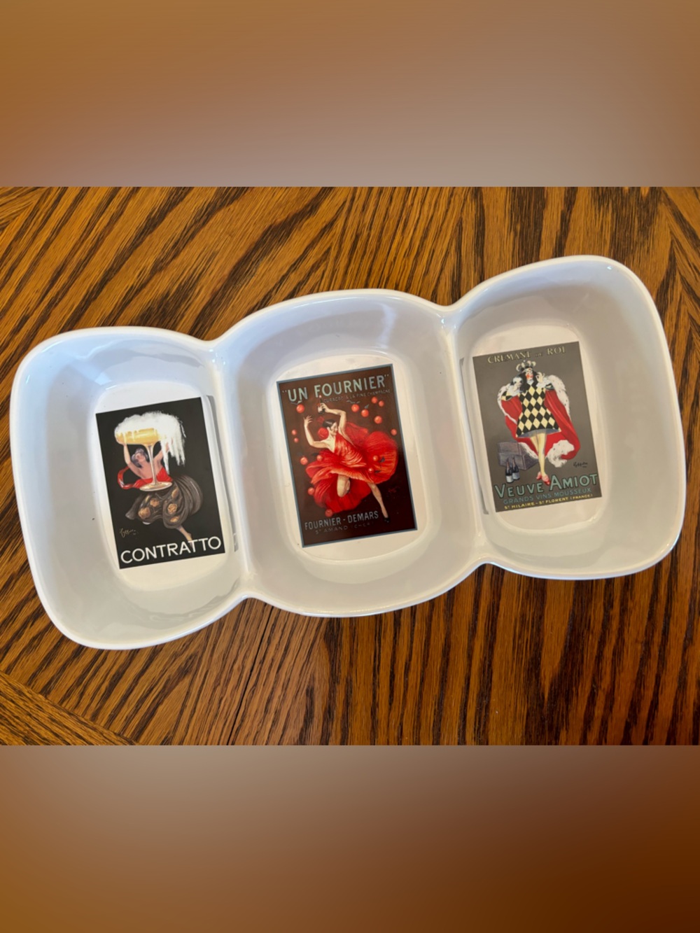 Pottery Barn “Bubbly” Serving Dish/Tray with Vintage French Poster Insets